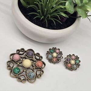 Sarah Coventry Festival Demi Multicolor Brooch and Earring Set